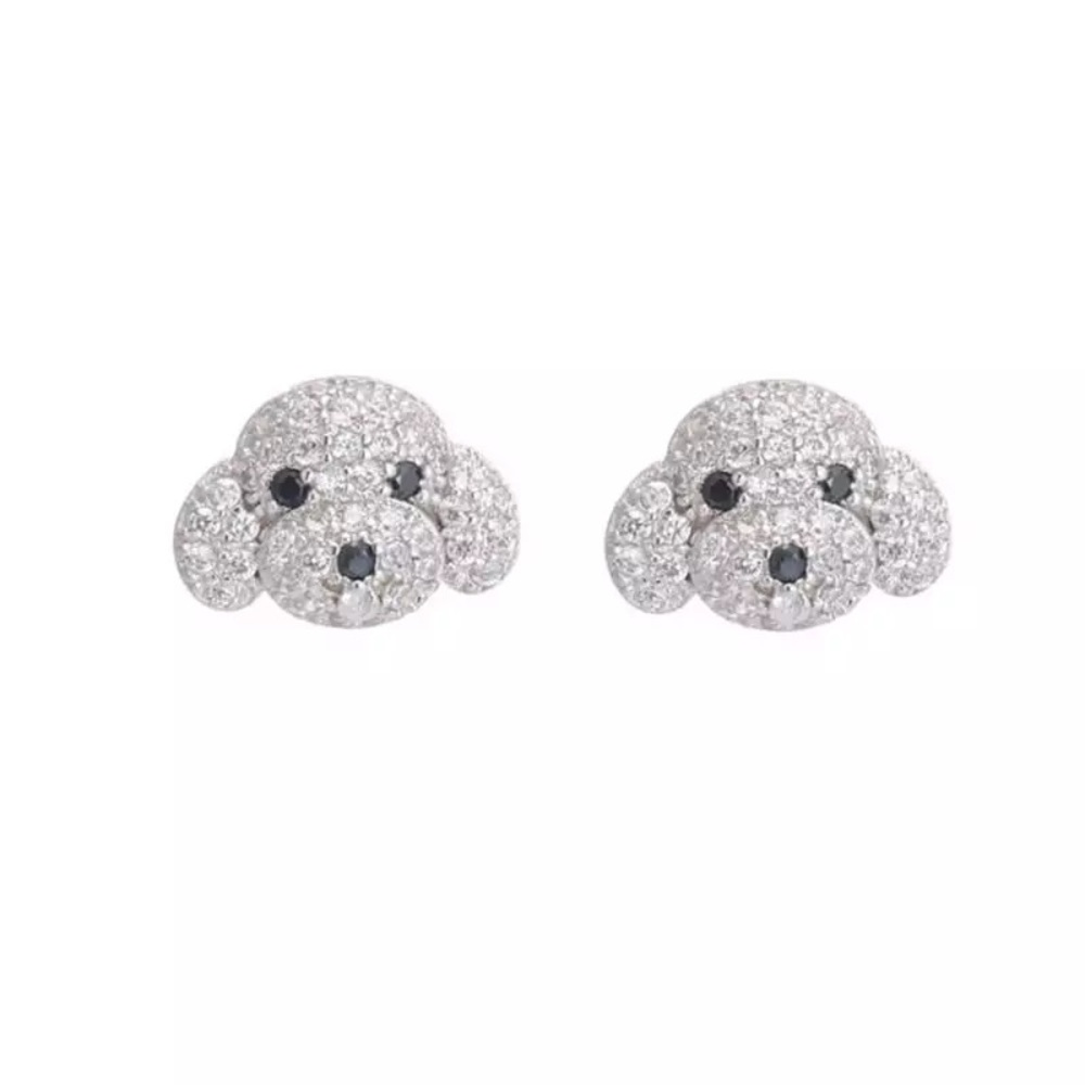 Pandora Cute Iced CZ Sparkling Diamond Cutie Dog Earrings - Picture 2 of 15